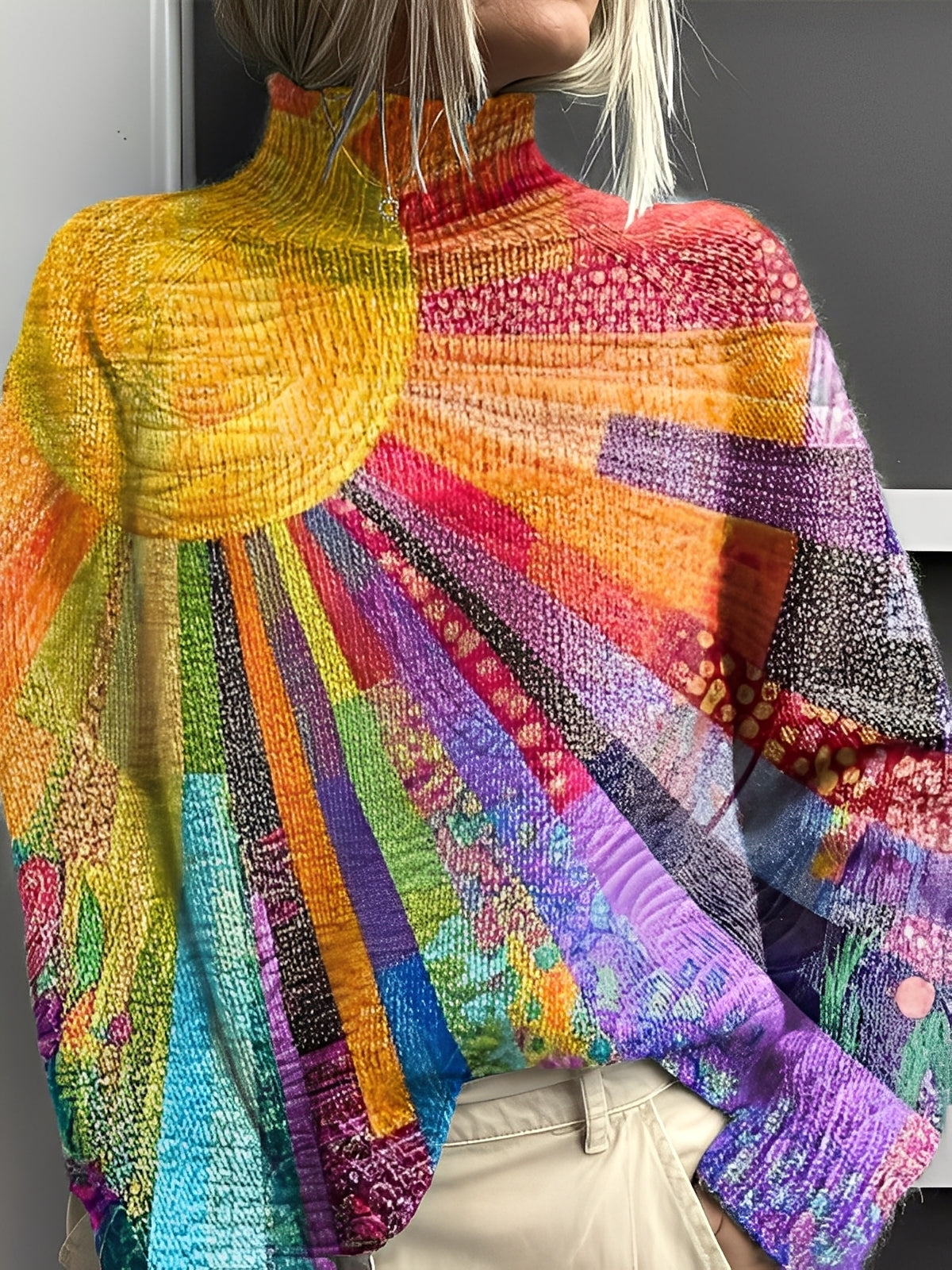 Giselle - Pulover stilat și colorat pentru femei, cu guler înalt