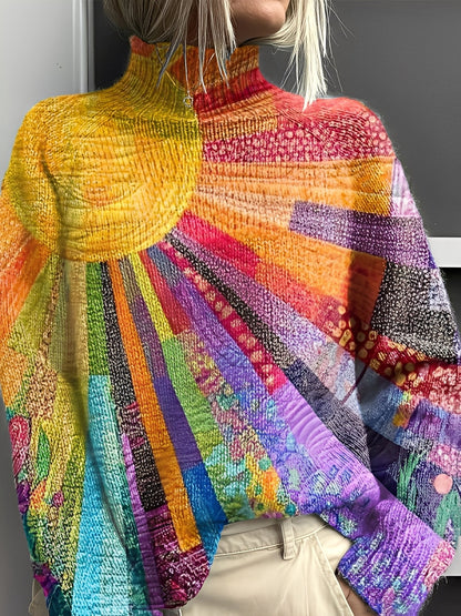 Giselle - Pulover stilat și colorat pentru femei, cu guler înalt