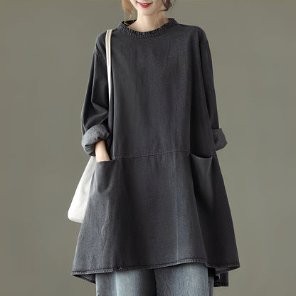Valerie - Rochie lungă lejeră din denim cu buzunare pentru femei