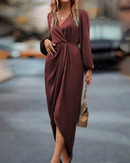 Leona – Rochie elegantă cu decolteu în V și mâneci bufante