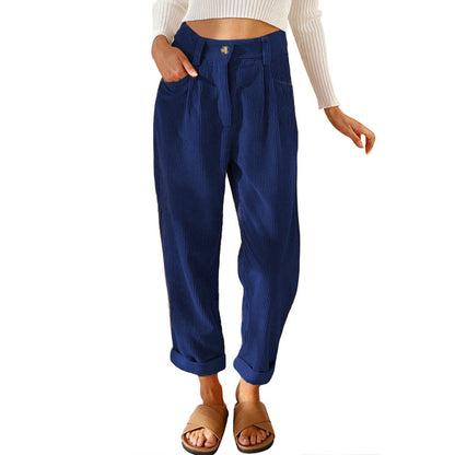 Chelsie - Pantaloni de damă casual din cord cu talie înaltă