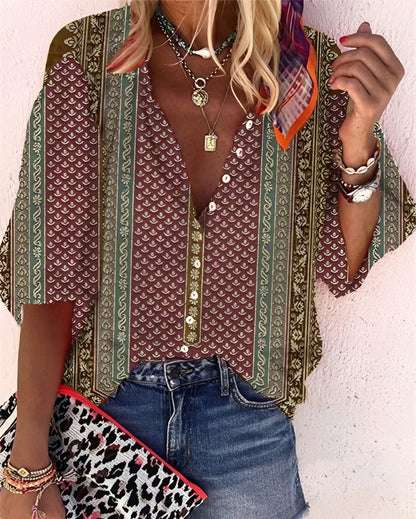 Darcie - Bluză stilată, lejeră cu imprimeu pentru femei