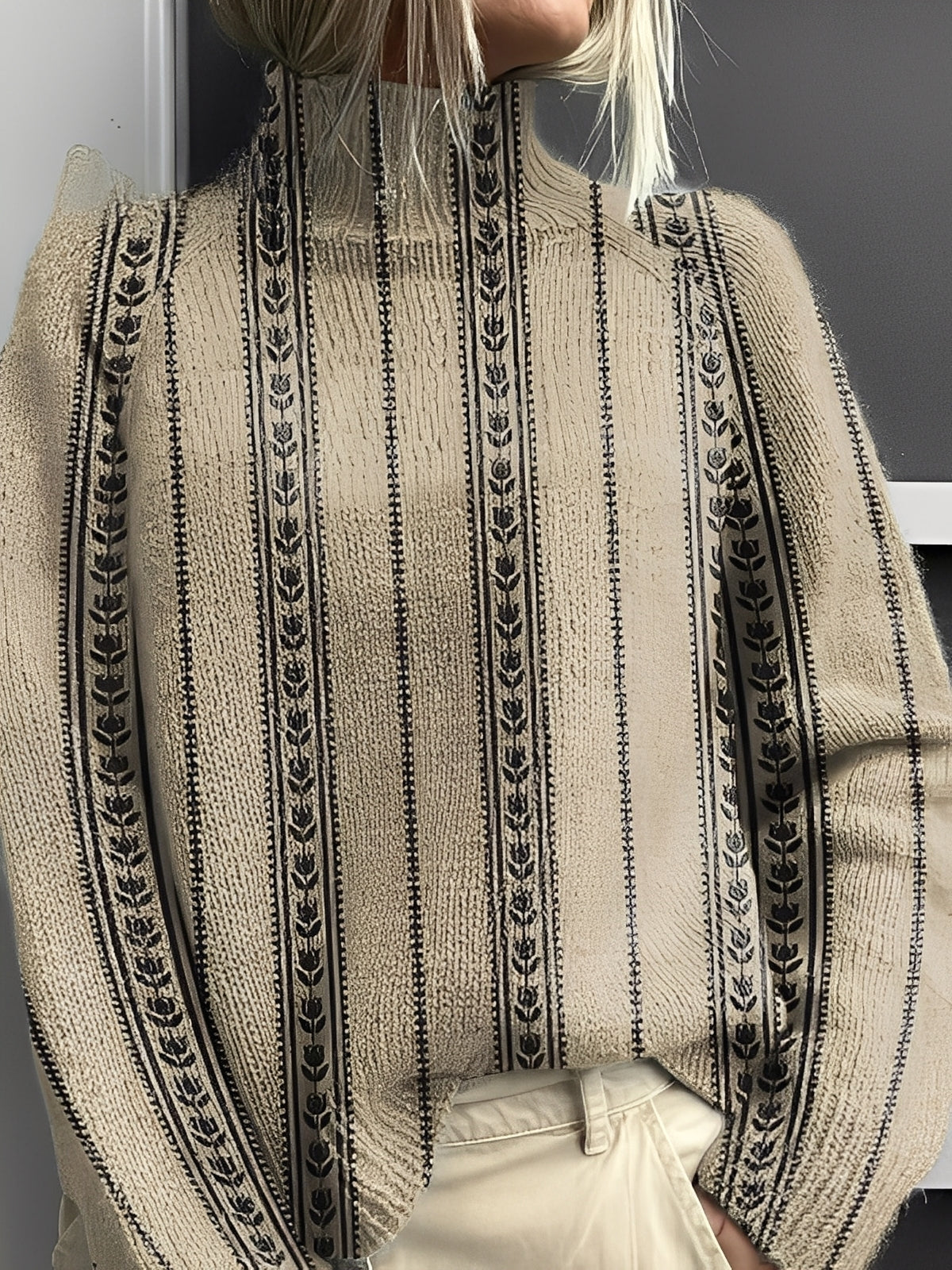 Giselle - Pulover stilat și colorat pentru femei, cu guler înalt