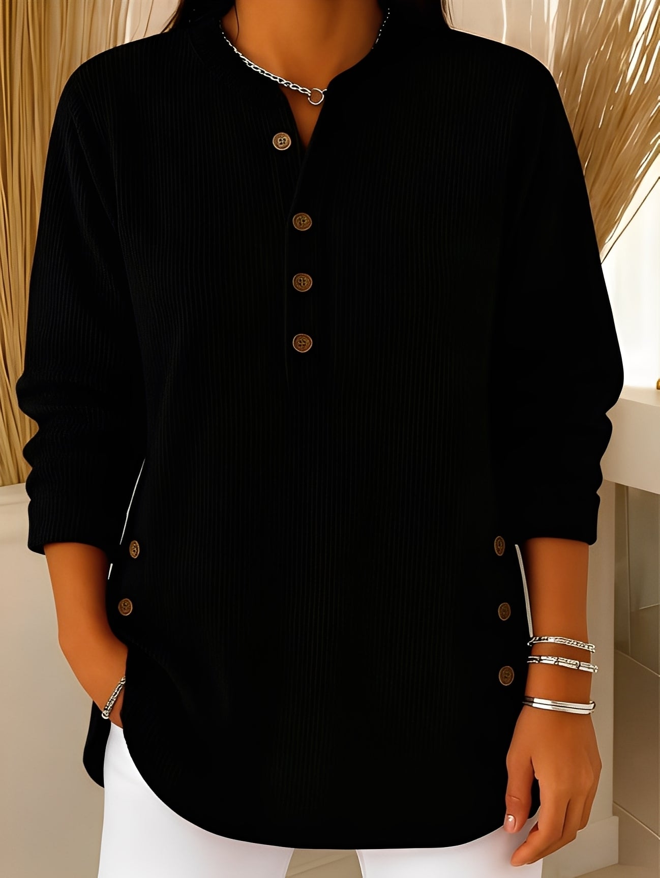 Jocelyn - Pulover lejer tricotat cu nasturi pentru femei