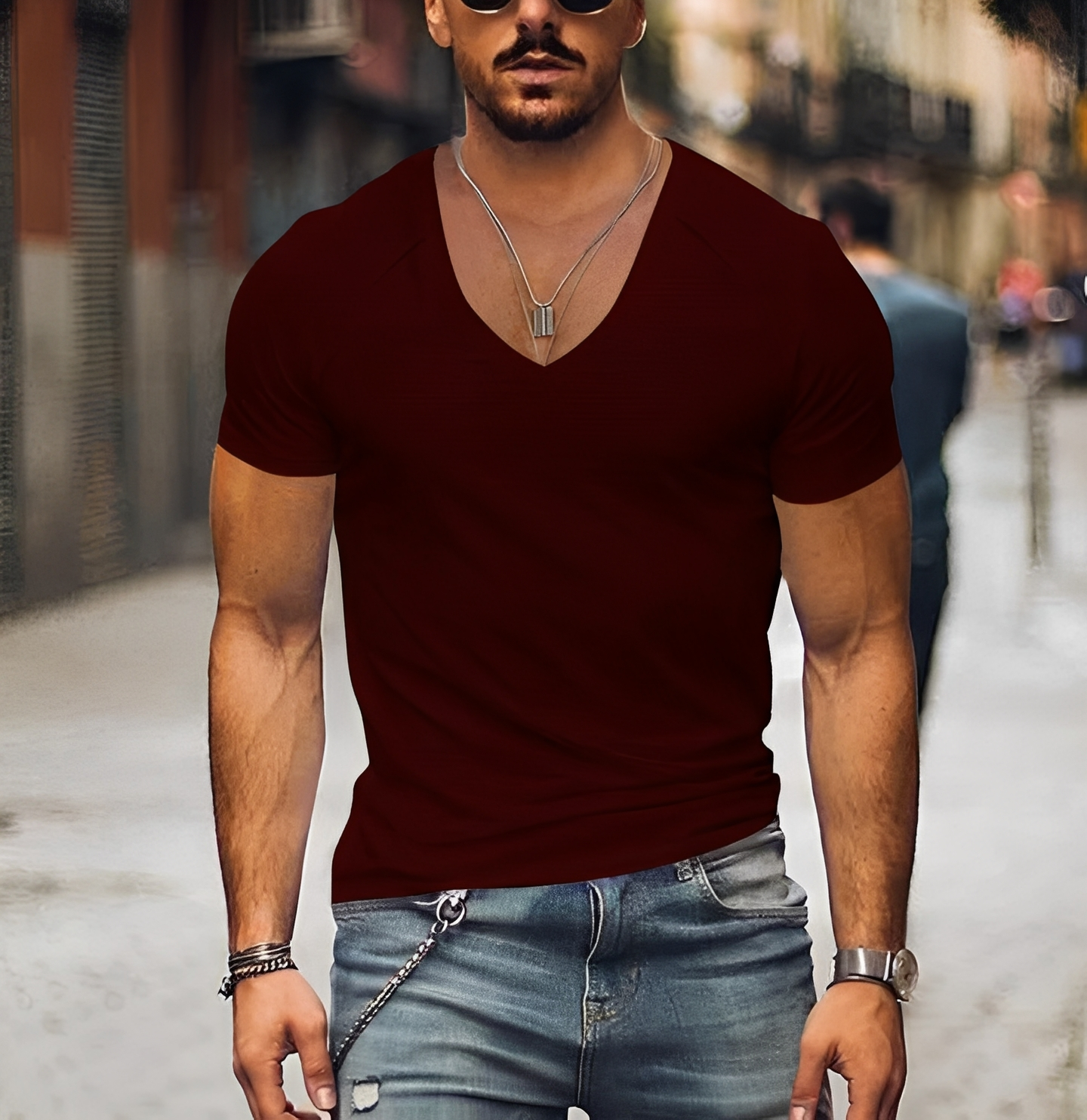 Rojan - Tricou bărbătesc modern cu guler în V