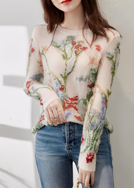 Gisselle - Pulover elegant tricotat, cu model floral pentru femei