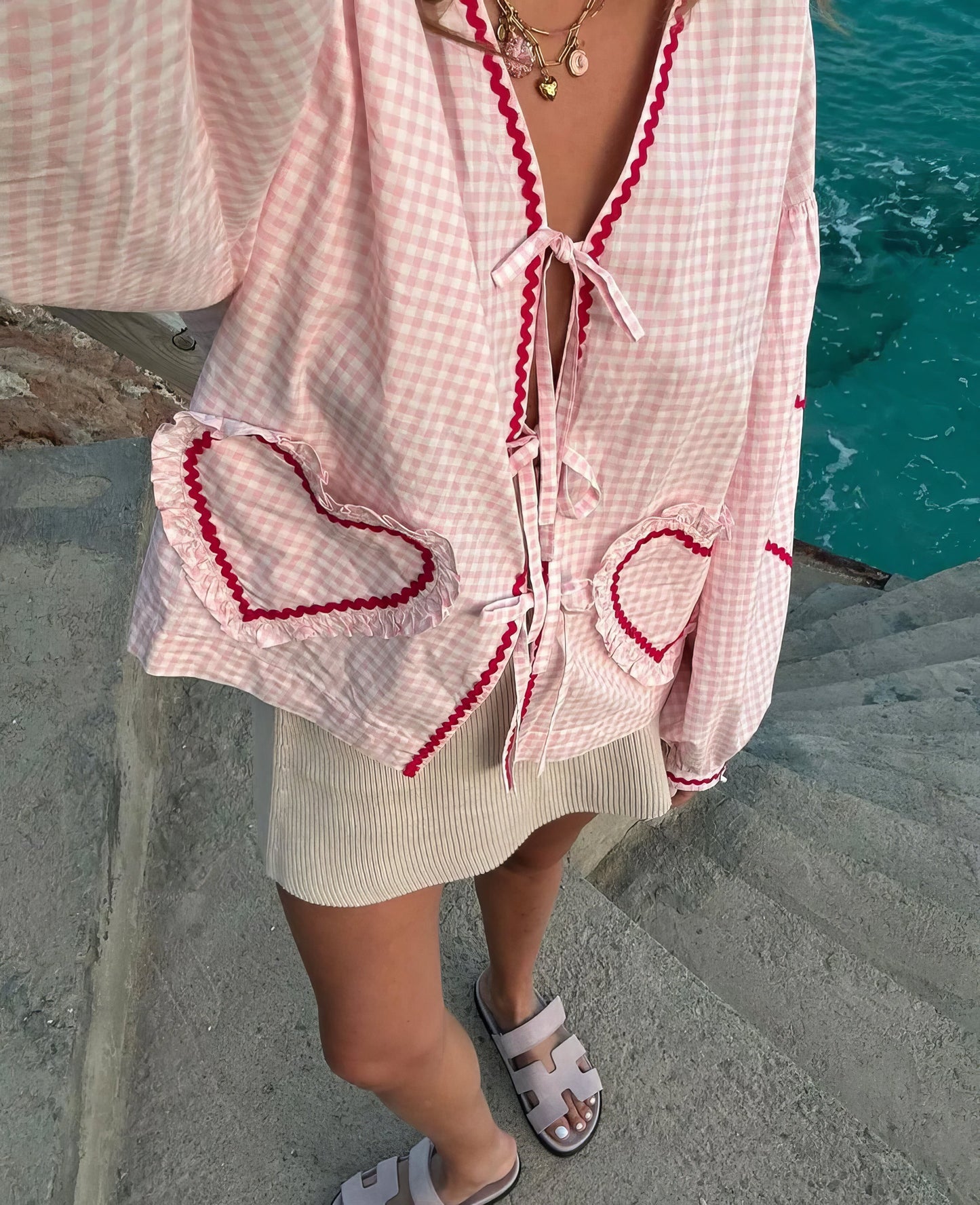 Claudia – Bluza Gingham cu Nod