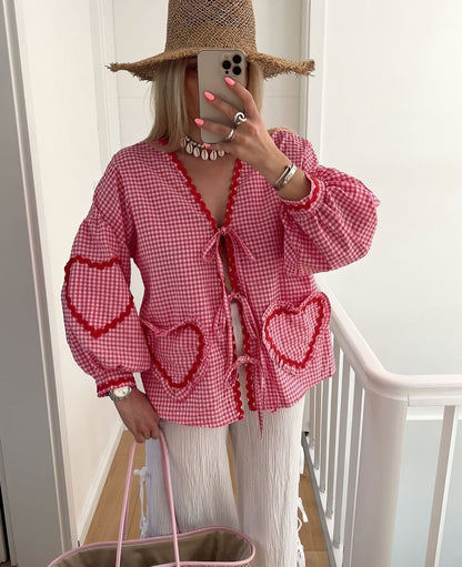Claudia – Bluza Gingham cu Nod