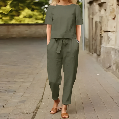 Mélina - Set de cămașă vintage și pantaloni largi pentru femei