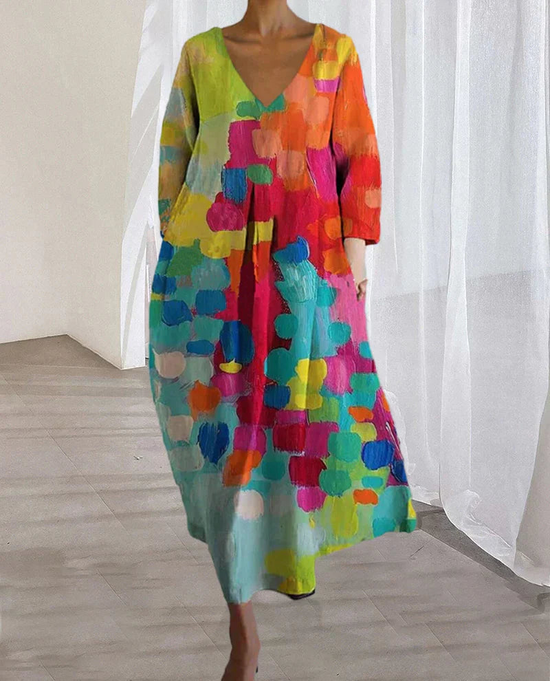 Noemi – Rochie Largă cu Imprimare Artistică