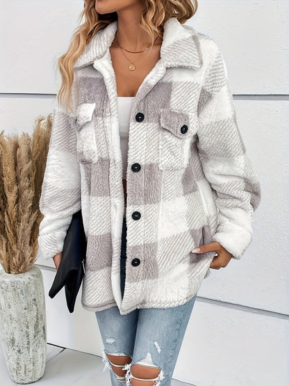 Julie - Jachetă călduroasă din fleece cu model în carouri pentru femei