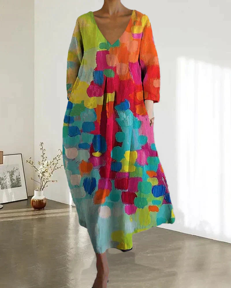 Noemi – Rochie Largă cu Imprimare Artistică