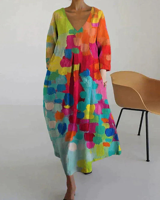 Noemi – Rochie Largă cu Imprimare Artistică