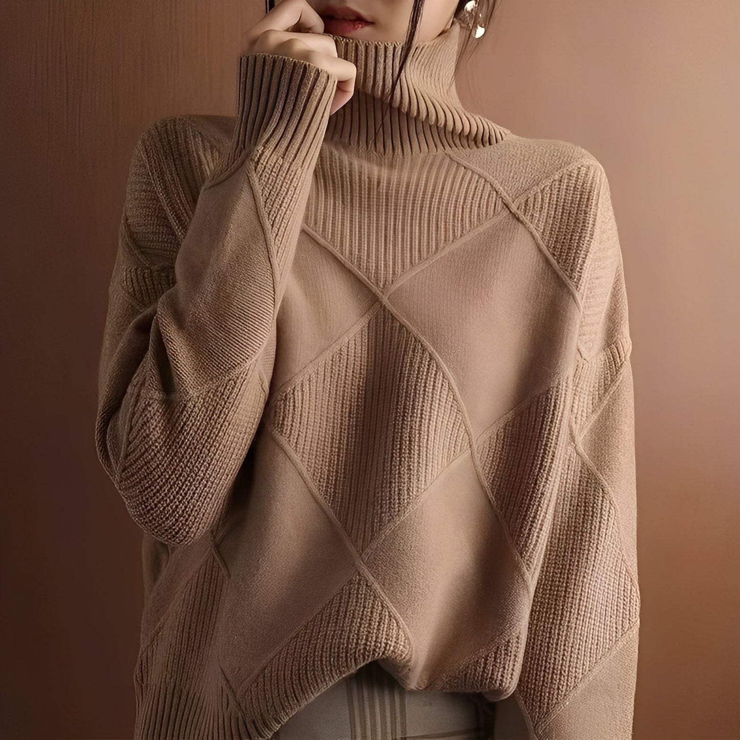 Lyndsea - Pulover relaxat cu guler înalt pentru femei