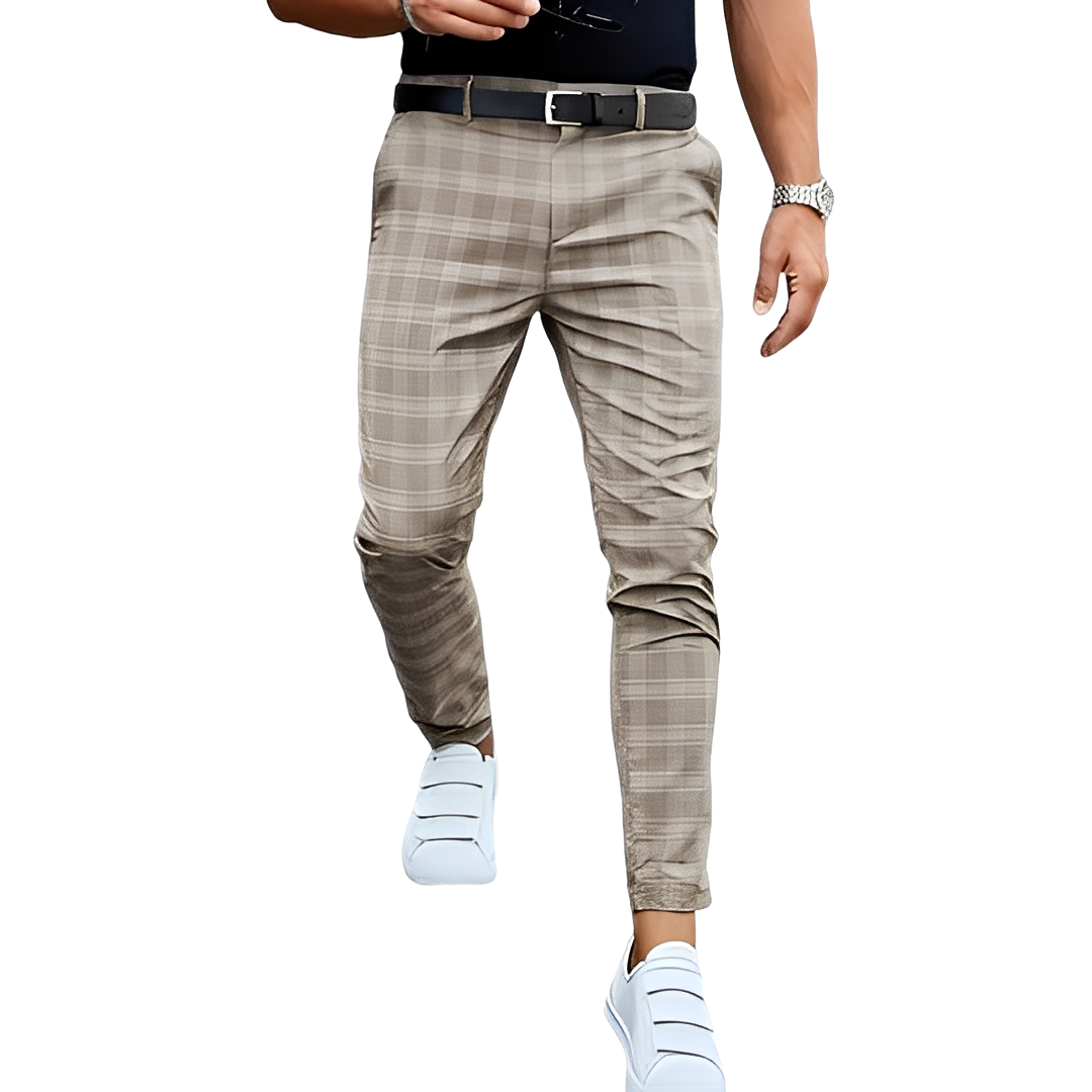 Deacon - Pantaloni Casual Slim-Fit cu Carouri pentru Bărbați