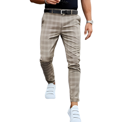 Deacon - Pantaloni Casual Slim-Fit cu Carouri pentru Bărbați