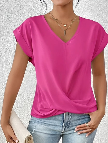 Rachael - Bluză casual cu decolteu în V asimetric pentru femei