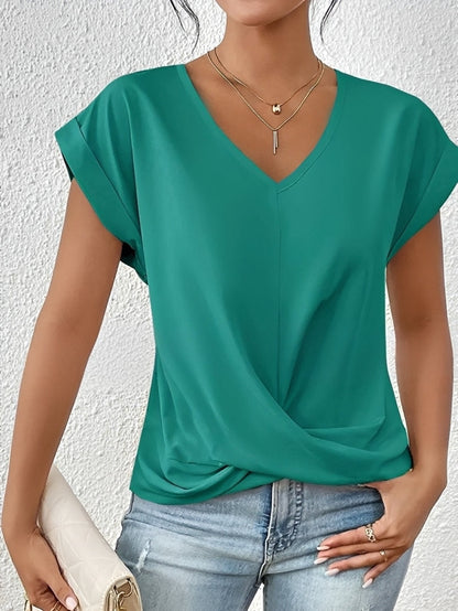 Rachael - Bluză casual cu decolteu în V asimetric pentru femei