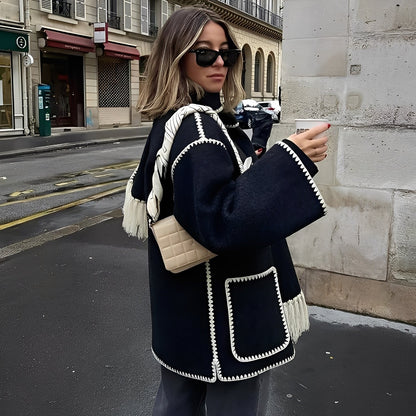 Amilia - Jachetă de lână stilată și lejeră cu eșarfă pentru femei