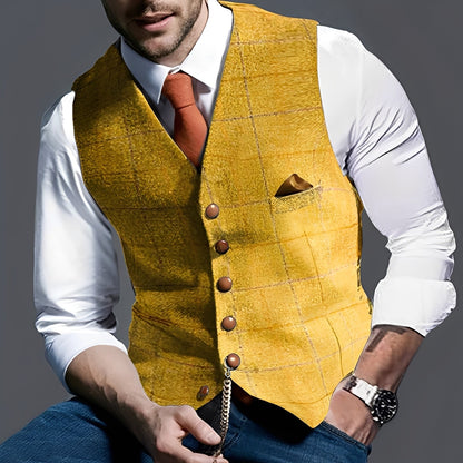 Arnold - Vestă elegantă îngustă cu model în carouri pentru bărbați