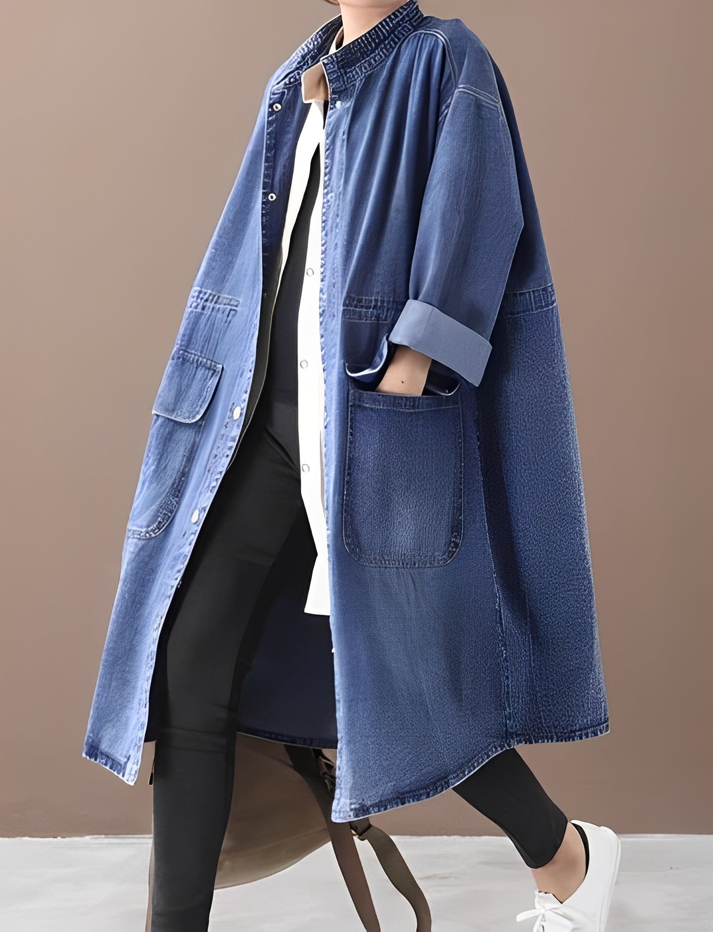 Jacinda - Geacă din jeans largă cu guler înalt pentru femei
