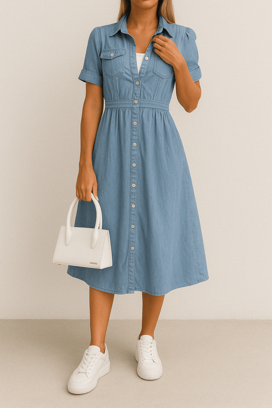 Rebekka – Rochie midi din jeans cu farmec